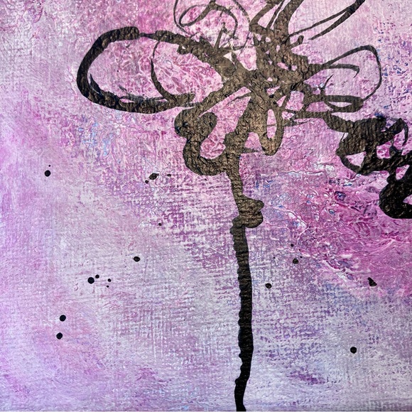 Original Abstract Calligraphy Butterfly Inspired Acrylic Pink Mini Painting, 6x6 - Picture 3 of 9